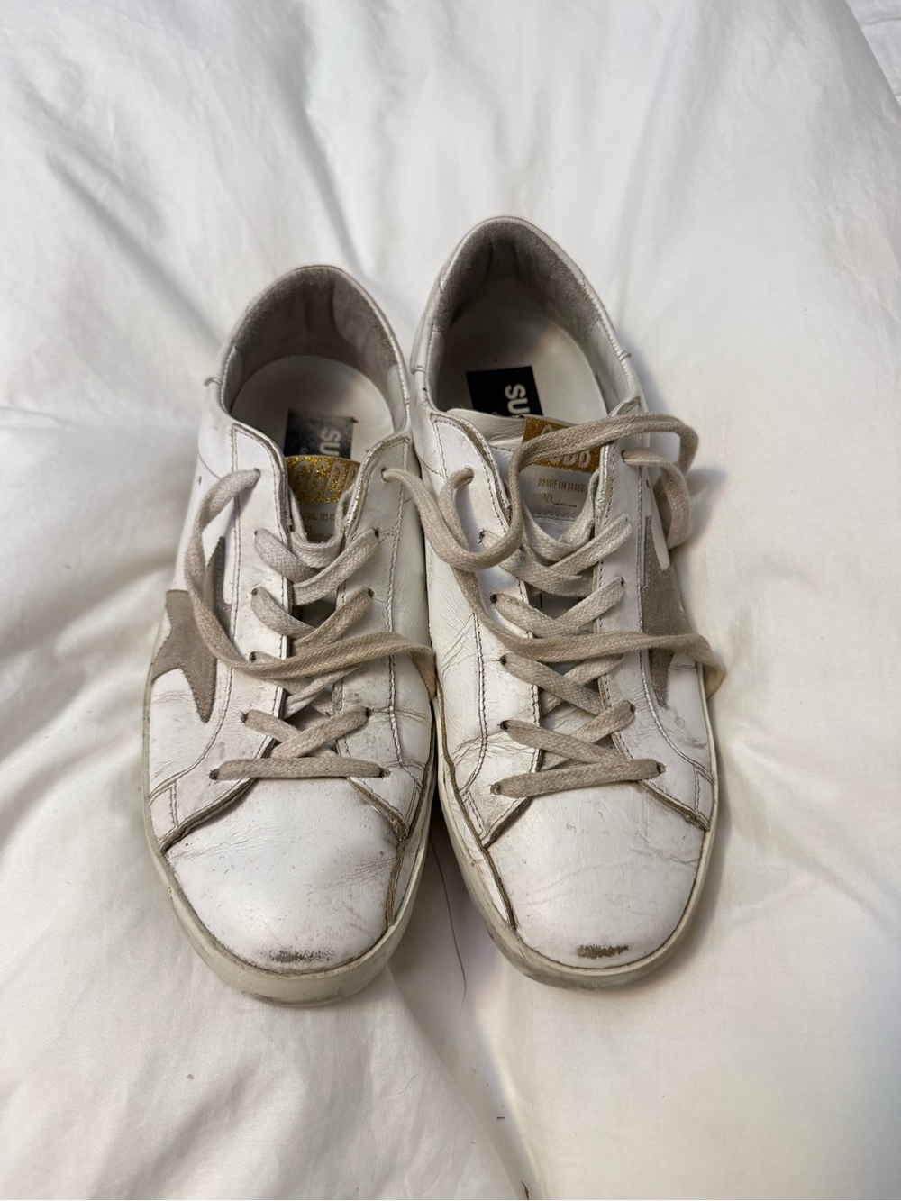 Golden Goose White Leather Sneakers with Beige Star Detail